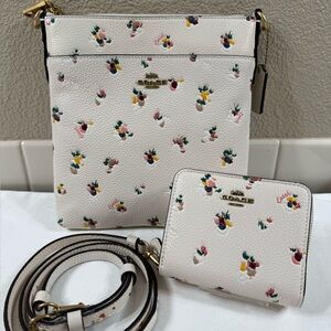 Coach Kitt Crossbody Floral Chalk with matching wallet euc